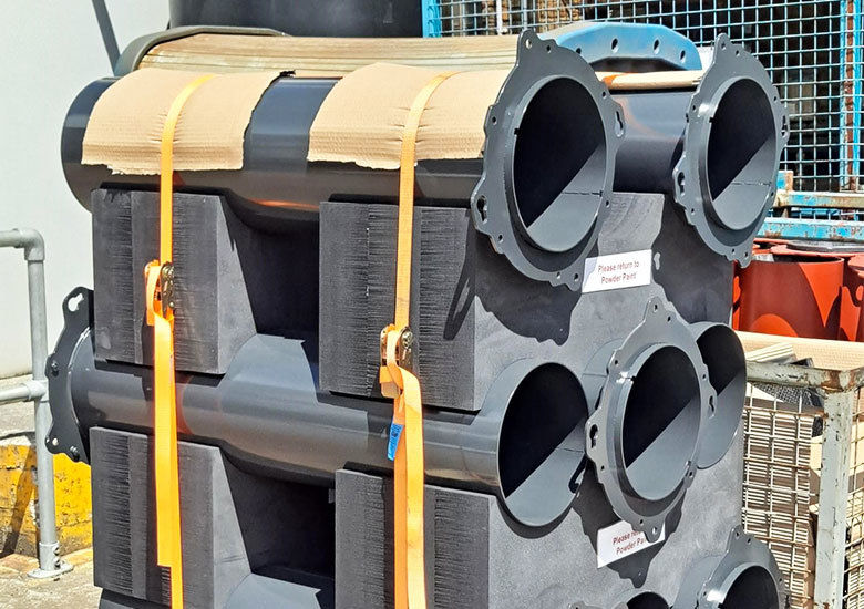 Heavy duty grey cylinders protected by grey chemically cross-linked closed-cell foam blocks
