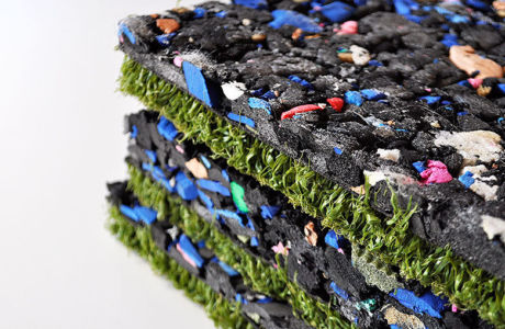Recycled cross-linked closed-cell polyethylene for base infrastructure, roof gardens and outside playgrounds